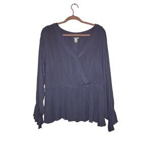 🪻$3 AVA & VIV Rayon Violet  Wrap V-Neck Long Sleeve Ruffle Blouse